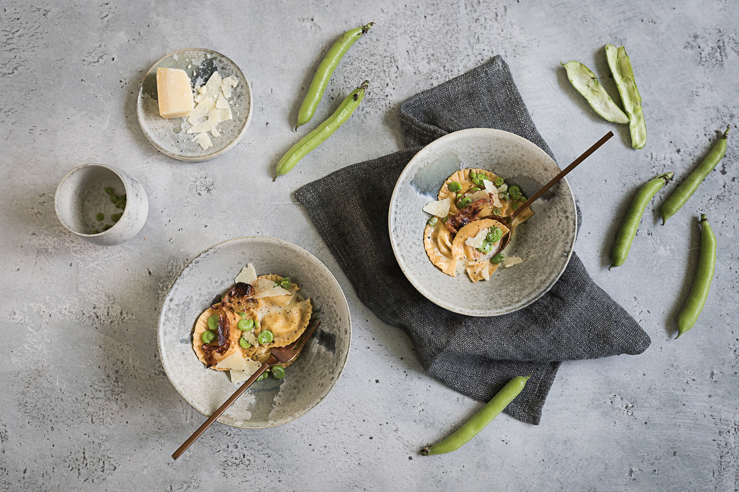 Ravioli mit Käsefüllung, Bohnen und Speck | seelenschmeichelei.de