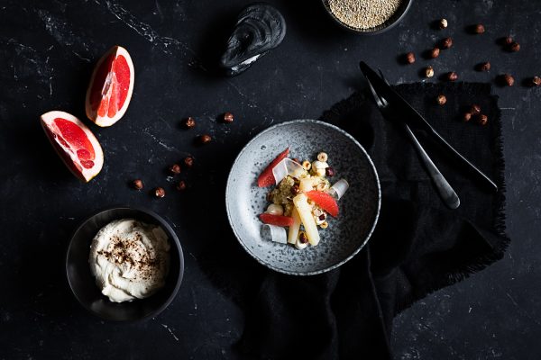 Schwarzwurzeln sous vide mit Quinoa, Haselnüssen, rosa Grapefruit und Tahini Creme | seelenschmeichelei.de