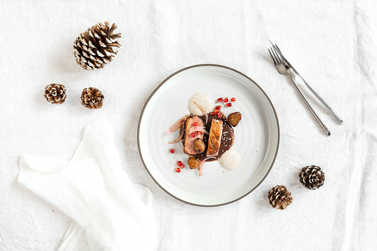 Weihnachtliche Entenbrust mit Datteln, Zwiebeln, Maronen und Granatapfel | seelenschmeichelei.de